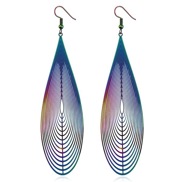 

hollow out water drop earrings for women computer lens long dangle stainless steel chandelier wholesale with factory price, Silver
