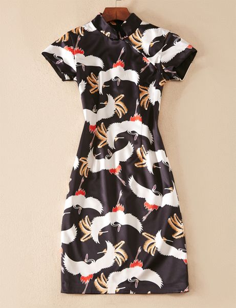 Птицы печати женщины оболочка платье с коротким рукавом повседневные платья 09K901