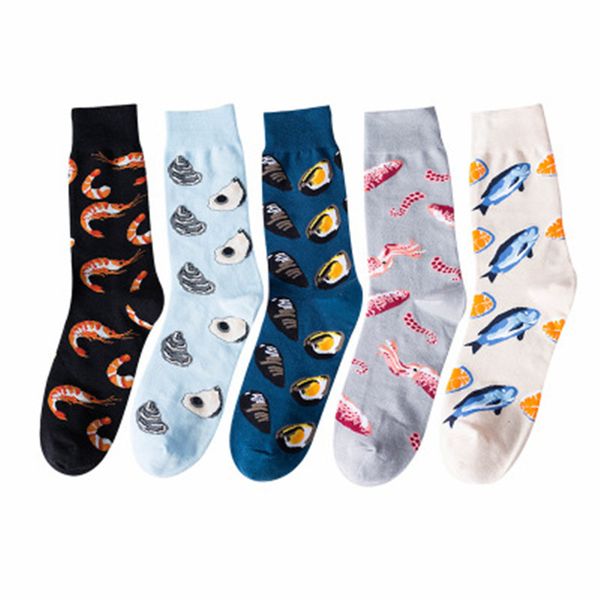 

mens sports socks long style personality harajuku seafood arctic shrimp printed pure cotton thread, Black
