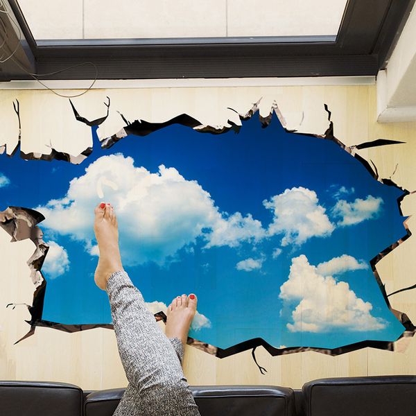 Shijuehezi Blue Sky Clouds 3d Wall Sticker For Living Room Bedroom