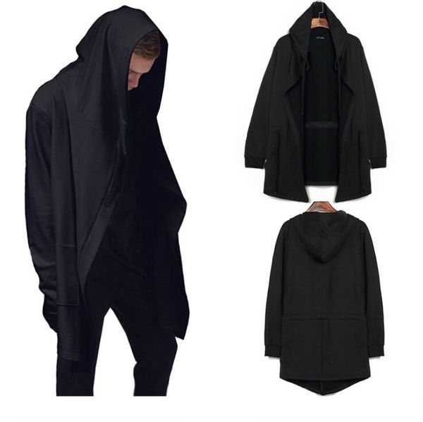 

High Fashion Mens Hooded Cardigans Black Gray Irregular Cloak Style Sweatshirts Free Shipping Streetwears for Spring and Autumn