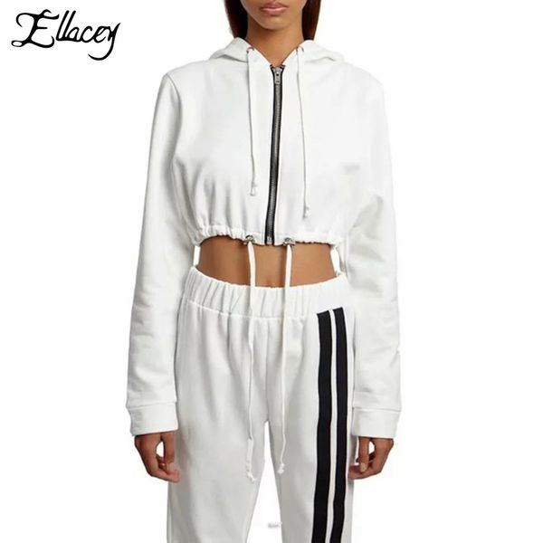 

ellacey new 2018 autumn tracksuit for women hooded sweatshirt 2 piece set women side striped pants female suit two piece outfits, Gray