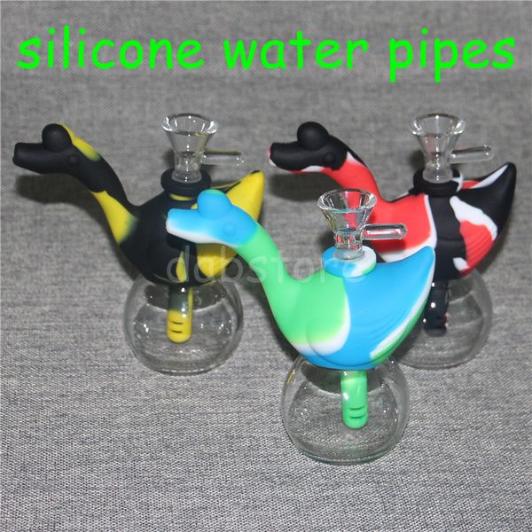Cisne de Silicone Tubo de Perfuração de Óleo Rig Dab Rigs Bongo de Silicone Colorido Mini Tubos de Água Com Vidro Tigela de Silicone Para Baixo haste