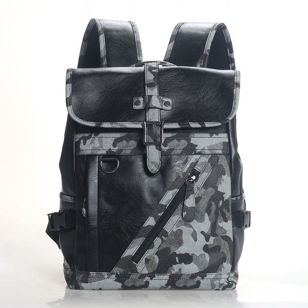 

etonteck pu leather camouflage men's backpack fashion trend student bag casual travel personality youth backpack