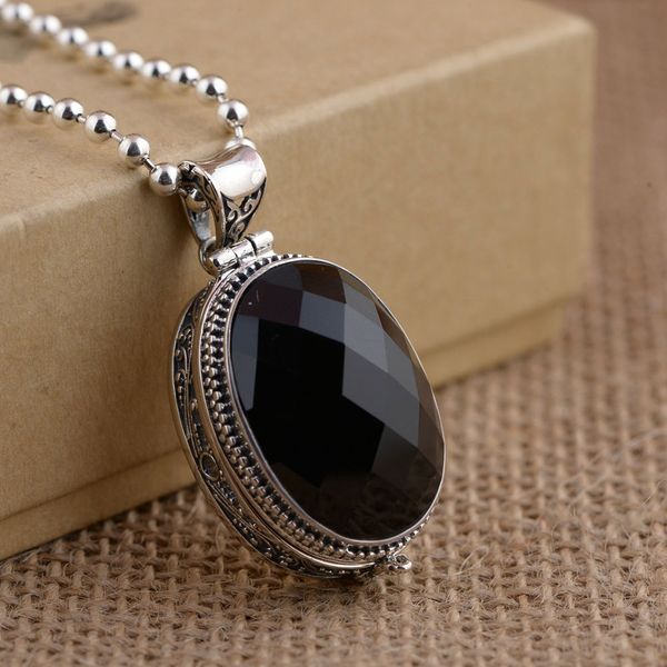 

fnj 925 silver oval pendant black stone pure s925 solid thai silver pendants for women men jewelry making