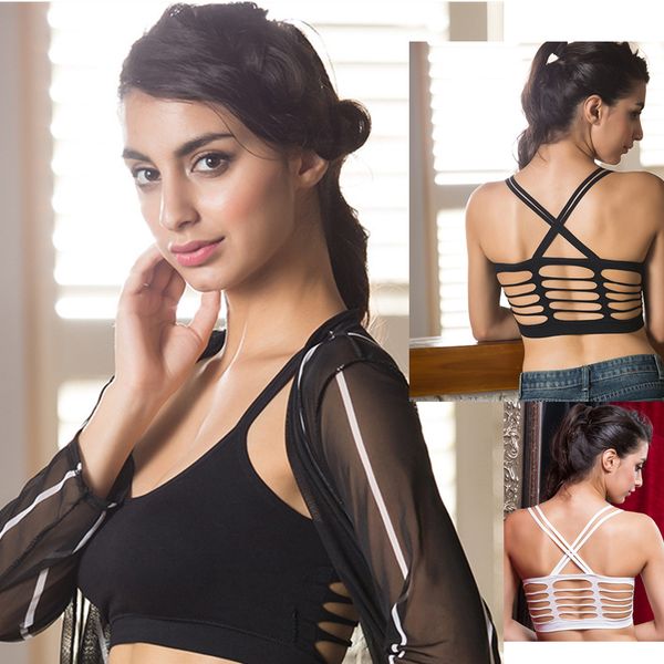 

the fashion wraps the chest to cross back hollowed backless bra tank, Red;black