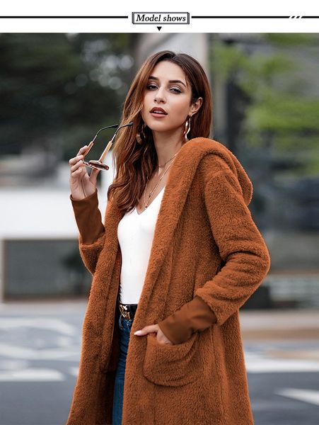 

women brown faux fur coat 2018 autumn winter warm plush teddy coat female oversize party outwear elegant shaggy, Black