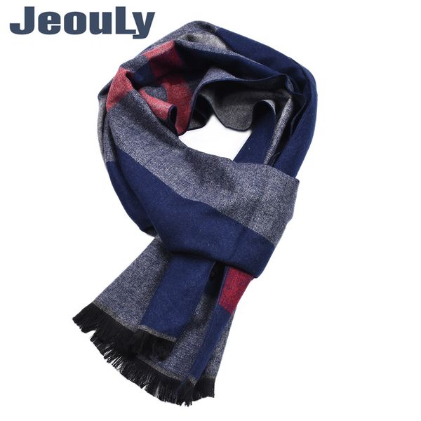 

jeouly brand scarfs for men 2018 winter new cashmere scarves striped vintage soft houndstooth blue man business casual scarf, Blue;gray