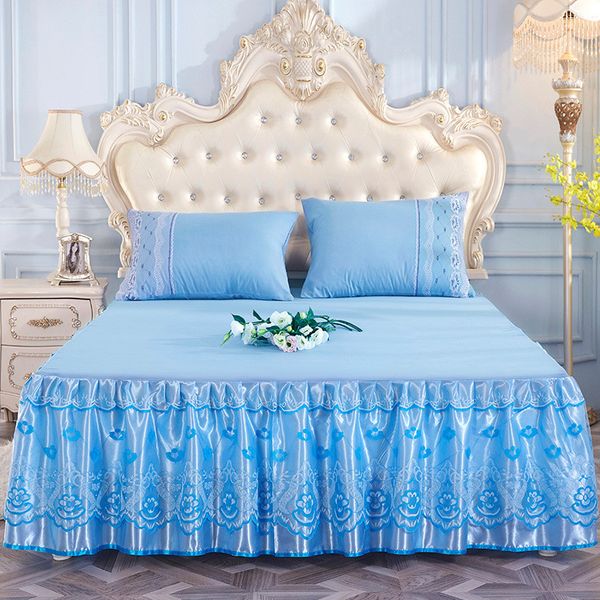 

princess bed skirt 1pc lace maress cover 45cm deep summer korean style flower bed sheet microfiber bedding blue 200*220cm