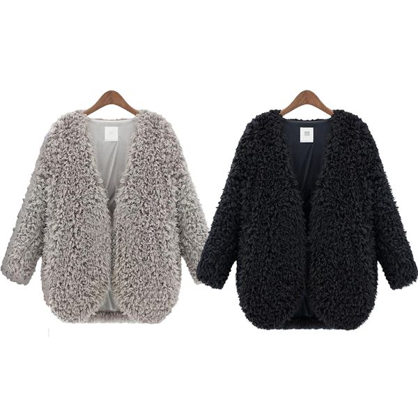 

outwear faux lamb fur coats parkas winter fur jackets women cardigans jaqueta feminina faux coats, Black