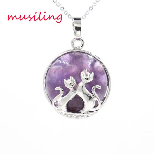 

lovers cat pendants pendulum jewelry for women natural stone crystal charms european reiki healing amulet fashion jewelry, Silver