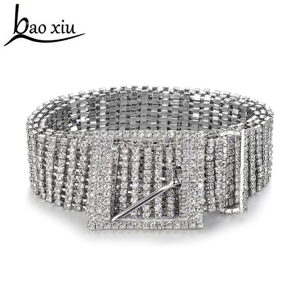 

new metal chain belts women's diamante crystal chain belt full rhinestone bride wide bling female crystal waist belt accessories, Black;brown