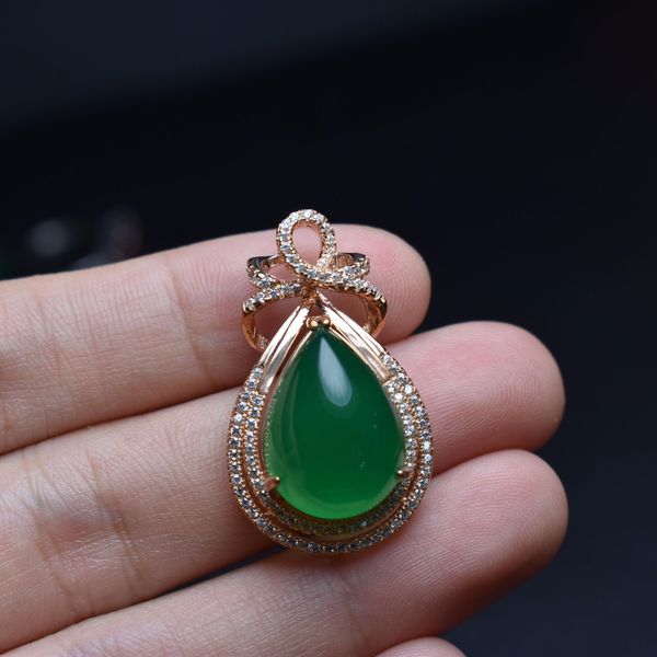 

fine jewelry real 925 sterling silver solid silver 100% natural calcedony gemstone female pendant necklace for women pendants