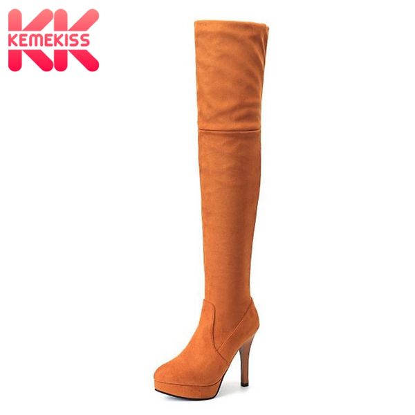 

kemekiss size 32-44 woman high heel boots platform winter women's boots thigh high ladies fashion ladies footwear, Black