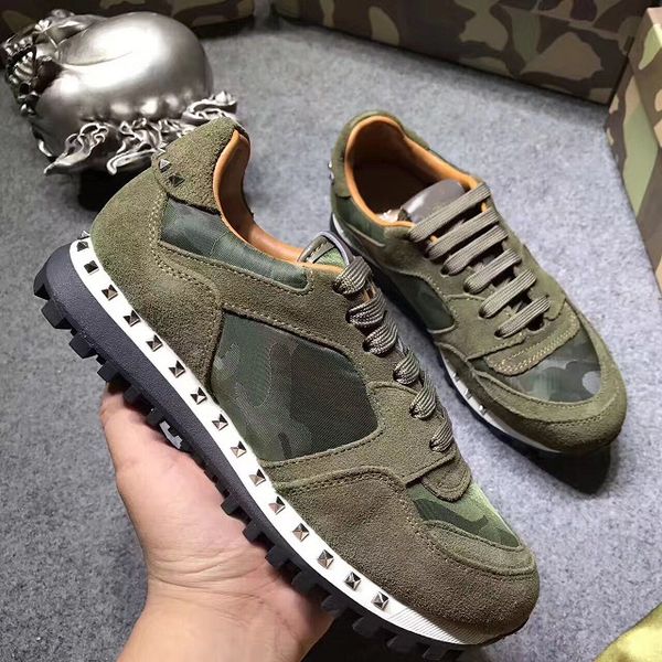

[Original Box]Outdoor Stud Camouflage Leather Sneakers Shoes Footwear Men,Women Flats Luxury Designer Rockrunner Trainers Casual Walking