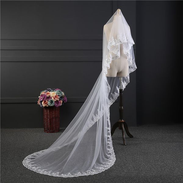 

2018 white ivory wedding veil appliques lace beaded bridal veils bride wedding accessories for wedding dresses qc1177, Black