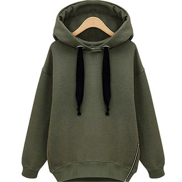 

Russia Europe US autumn Winter women casual hooded hoody green white knit cotton loose zipper pockets velvet warm Sweatshirts