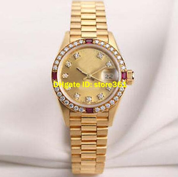 

luxury watch women's 69068 18k yellow gold diamond mechanical automatic 26mm, Slivery;brown