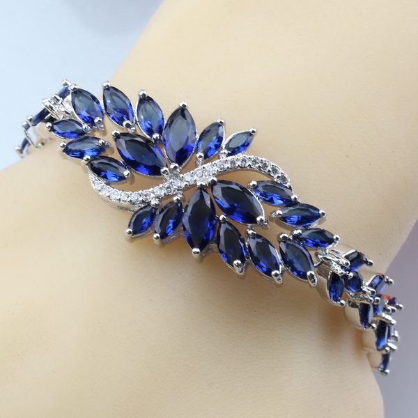 

9-color flower 925 sterling silver jewelry blue zircon adjustable link chain bracelet length 20cm classic decoration, Black