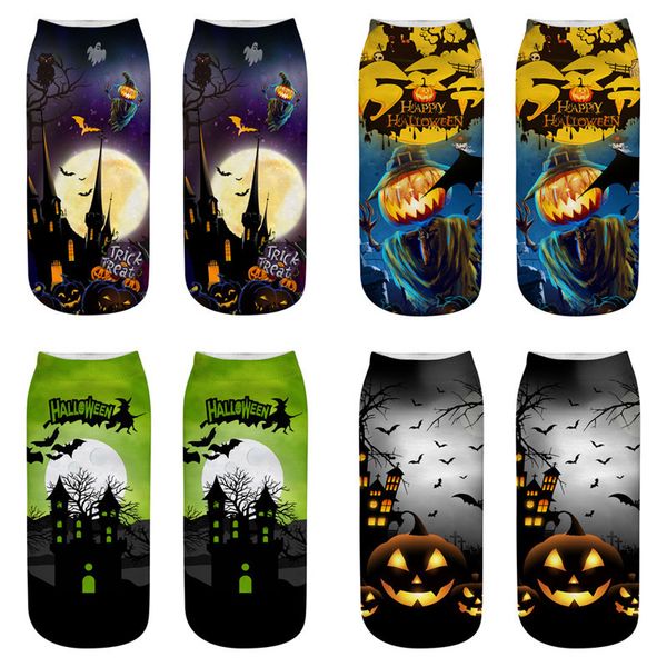 

2019 new arrival halloween short socks men women kids 3d print pumpkin bat cool polyster novelty boat socks ankle stocking sale, Pink;yellow