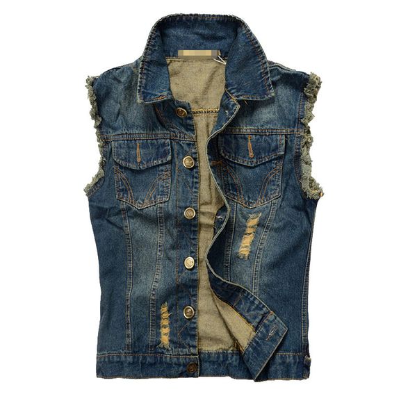 

Vintage Design Men's Denim Vest Male Black Color Slim Fit Sleeveless Jackets Men Hole Jeans Brand Waistcoat Plus Size 6XL
