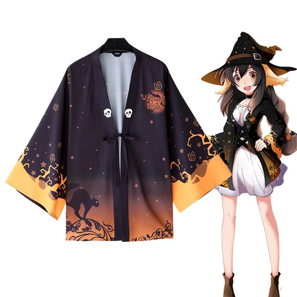 

walpurgis night daily casual cloak haori cosplay costume japanese men women halloween kimono yukata, Black