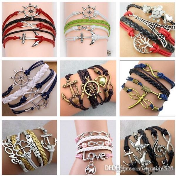 

2019 54 styles bracelets infinity bracelets love believe pearl friendship charm multilayer charm leather bracelets for women, Golden;silver