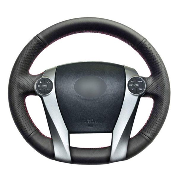 

leather steering wheel hand-stitch on wrap cover for toyota prius 2009-2015