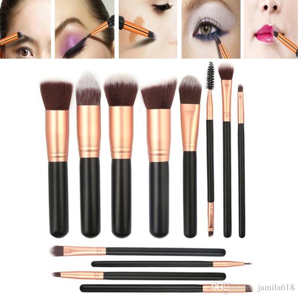 Set di pennelli per trucco professionale all'ingrosso di fabbrica premium 12 pezzi Pennelli per trucco con manico in legno nero Pennello per cosmetici per fondotinta in polvere Ombretto Blush Mascara