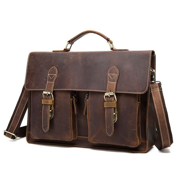 

wholesale- 2016 cow leather vintage handmade crazy horse briefcase mens genuine leather messenger bags male business office bag
