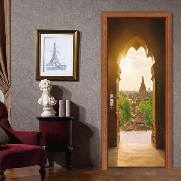 Hot Sales Arch Landscape Door Stickers Mural Pvc Self Adhesive