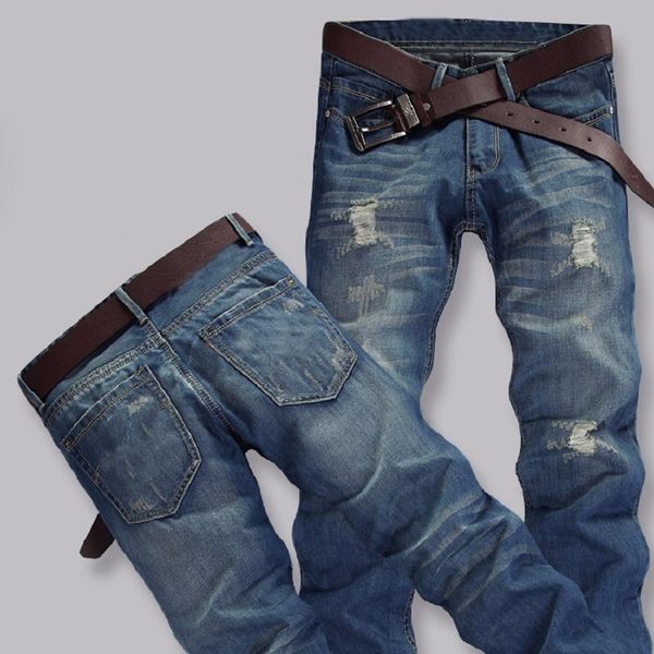 

2018 new men straight denim jeans trousers 2018 ripped jeans for men blue slim fit denim straight biker dropshipping