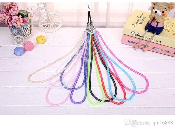 

100pcs bling crystal rhinestone lanyard with retractable reel cell phone strap 10 colors for choose