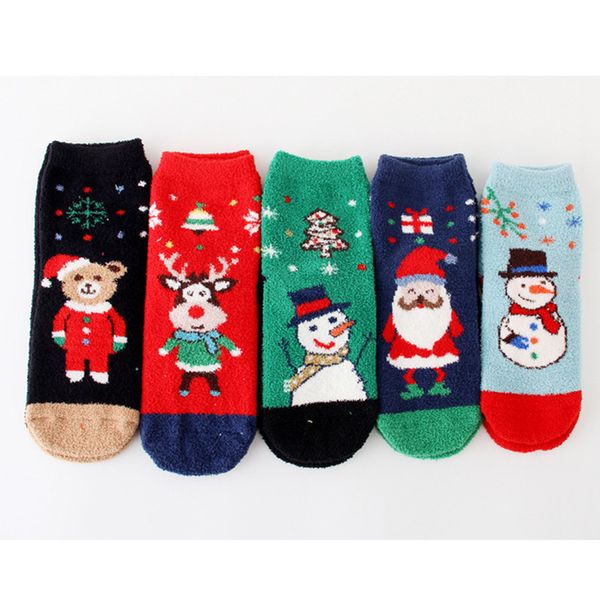 

winter warm christmas socks women girl gift cartoon print cashmere socks fashion thick warm snowman socks, Black;white