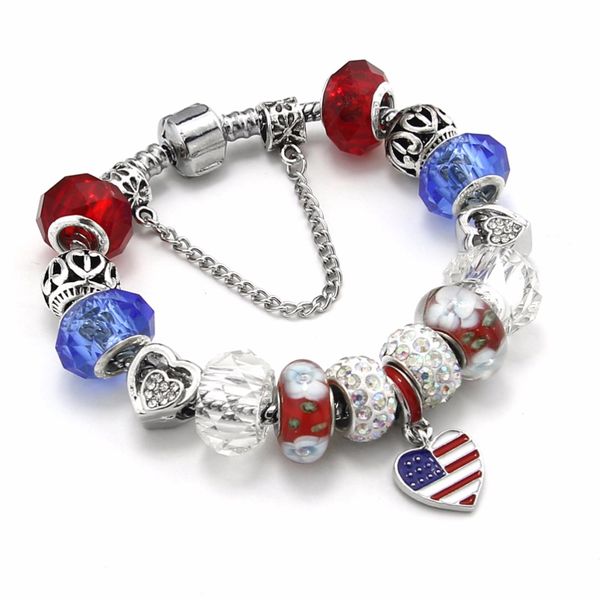 

keorma new national flag pendant european silver plated bead charm bracelet beads fit women bracelets & bangles jewelry, Golden;silver