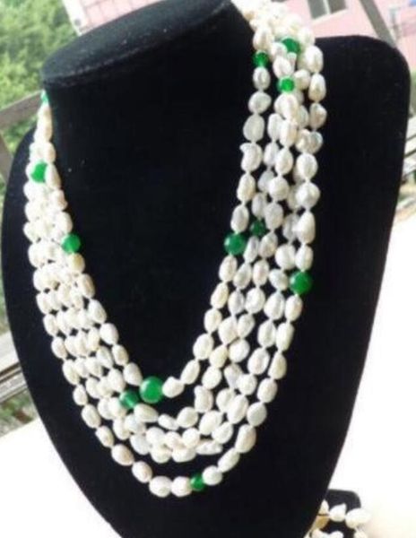 

pretty fashion 7-8mm white freshwater pearl&8mm green stone jewelry necklace 100", Silver