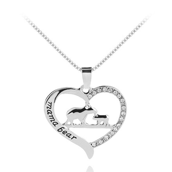 

В форме сердца выгравированы ожерелье мама медведь сплава животных ожерелье для