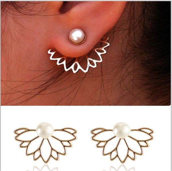 

новый стиль жемчужные серьги спереди и сзади цветок лотоса delecate шпильки ювелирные изделия аксессуары для женщин на продажу, Golden;silver