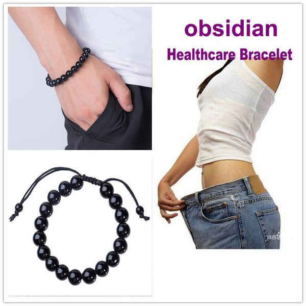 

1 pcs weight loss bracelet natural stone obsidian anti fatigue bracelet fashion women & men jewelry quartz crystal bead, Black