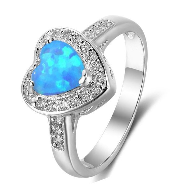

925 sterling silver filled new style green white ocean blue fire opal band sweet heart light blue engagement rings drop shipping, Slivery;golden