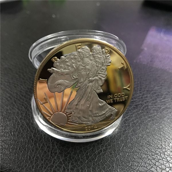 Бесплатная доставка 50 шт. / Лот. 2014 1oz American Eagle Gold монета, позолоченное серебро, зеркальный эффект / нет магнитного