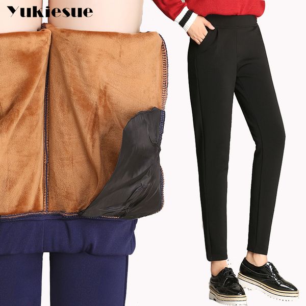 

plus size 5xl 6xl women winter trousers elastic waist with fleece warm female harem pants black red blue leggings femme pantalon, Black;white