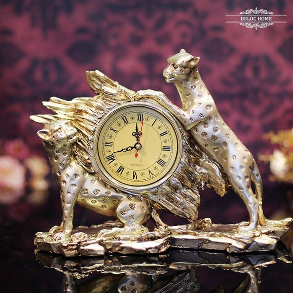 

tuda 12inch vintage style table clock rome double leopard resin crafts ornament table clock large mute desk