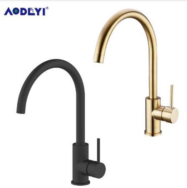 Faucet de cozinha do Aodeyi Brass preto 360 graus de cozinha quente e fria misturador de torneira de água dupla rotação de pia com aerador para cozinha