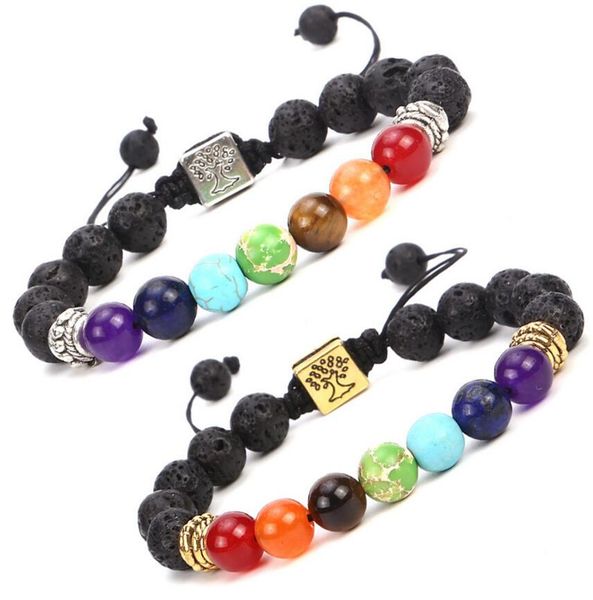 

New hand made natural tone 7 reiki chakra healing balance bead bracelet lava diffu er the tree of life ro ary bead bracelet yoga jewelry