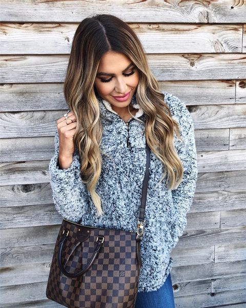 

womens fashion oversize fluffy fleece winter solid casual sweatshirt 2018 womens stand collar zip up warm fleece sweatshirt pullover outwear, Black