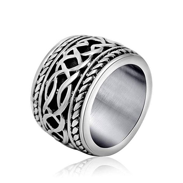 

14.5 mm cool men's titanium stainless steel cross retro style sovereign ring band wedding ring size 6 - 13, Silver