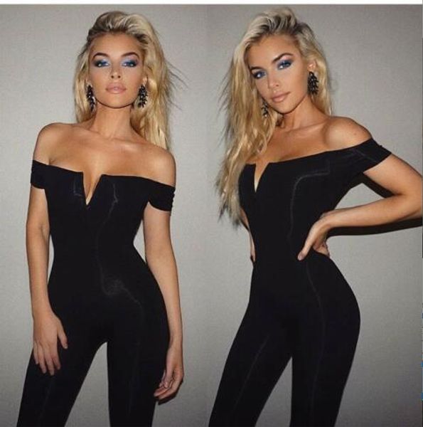 

2017 new card shoulder bandage trousers jumpsuit cocktail party wholesale and retail hl, Black;white