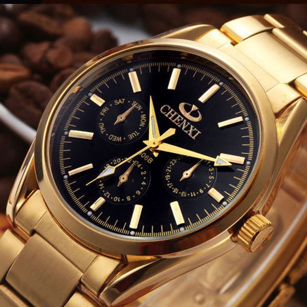 

2018 chenxi gold quartz watch men wrist watches men golden wristwatch male clock quartz-watch relogio masculino, Slivery;brown