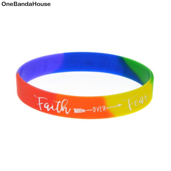 

100pcs faith over fear fashion silicone rubber bracelet segmented color decoration logo size promotion gift, Black
